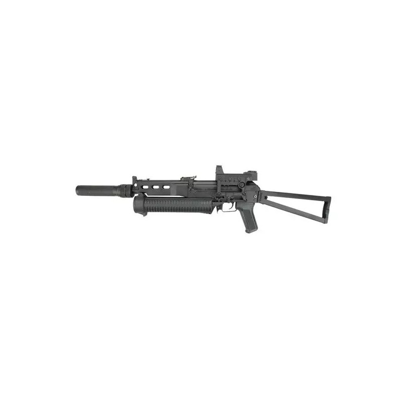 PP-19 Bizon-2 sub-machinegun replica with sound suppressor and red-dot sight