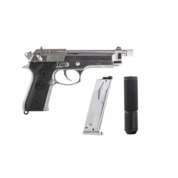 SR92 pistol replica with silencer - silver