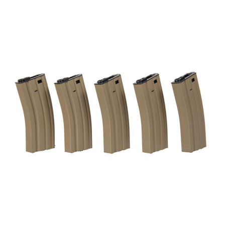 Set of 5 Hi-Cap 300 BB Magazines for M4/M16 Replicas - tan