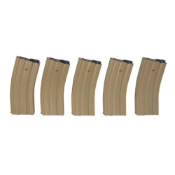 Set of 5 Hi-Cap 300 BB Magazines for M4/M16 Replicas - tan