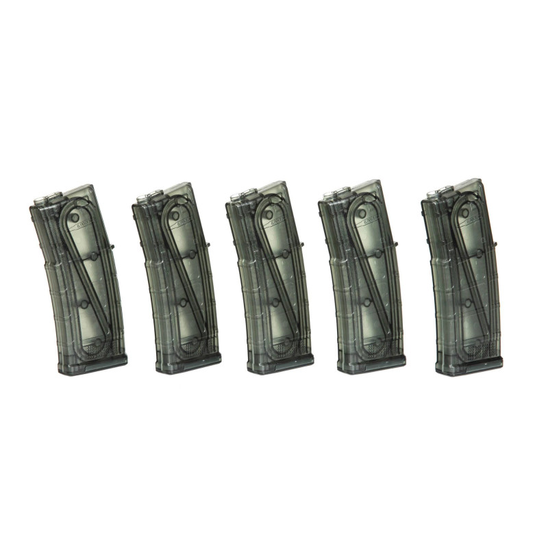 Set of 5 Mid-Cap 130 BB Magazines for M4/M16 – Transparent