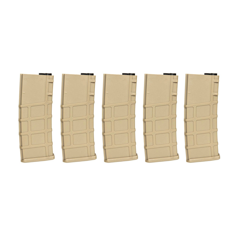 Set of 5 Polymer 200 BB's Mid-Cap magazines for M4/M16 replicas - Tan