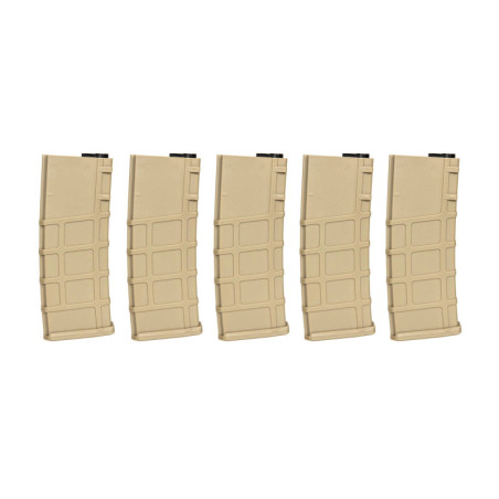 Set of 5 Polymer 200 BB's Mid-Cap magazines for M4/M16 replicas - Tan