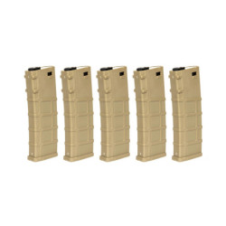 Set of 5 Polymer 200 BB's Mid-Cap magazines for M4/M16 replicas - Tan